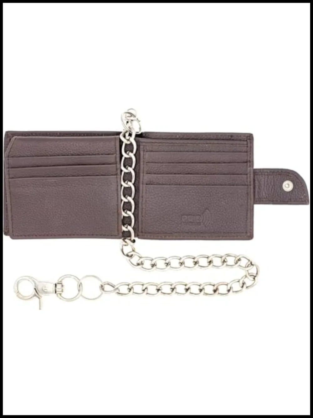 Men's Genuine Leather Bifold Wallet RFID Blocking with Stainless Chain and ID